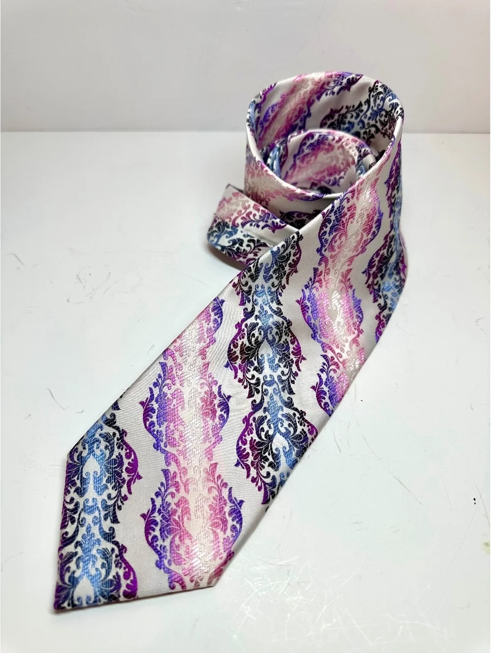 Vibrant The Big Knot Paisley Patterned Purple Pink Blue Silk Necktie